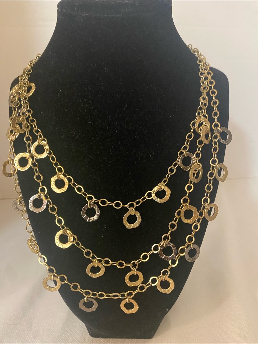 Layered Hammered Disc Necklace in Gold  and silver - Women's Jewelry